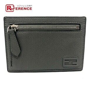 Fendi FF Baguette Coin Wallet Card grey leather